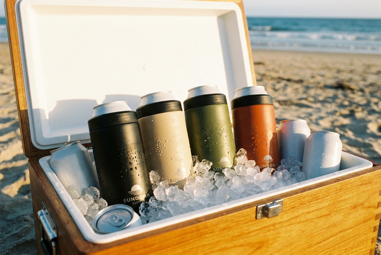 Sundown coolers in an esky of ice at the beach