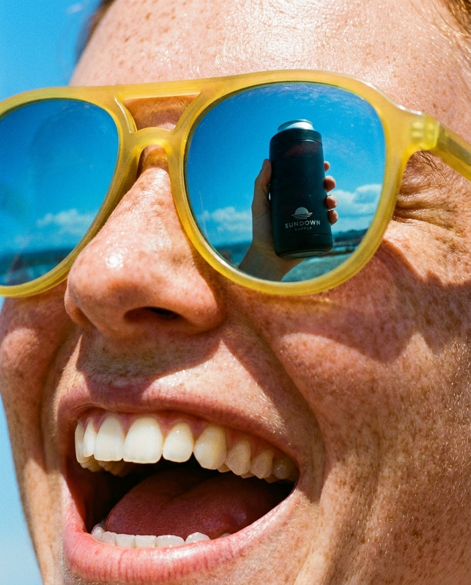 Sundown cooler reflected in sunglasses